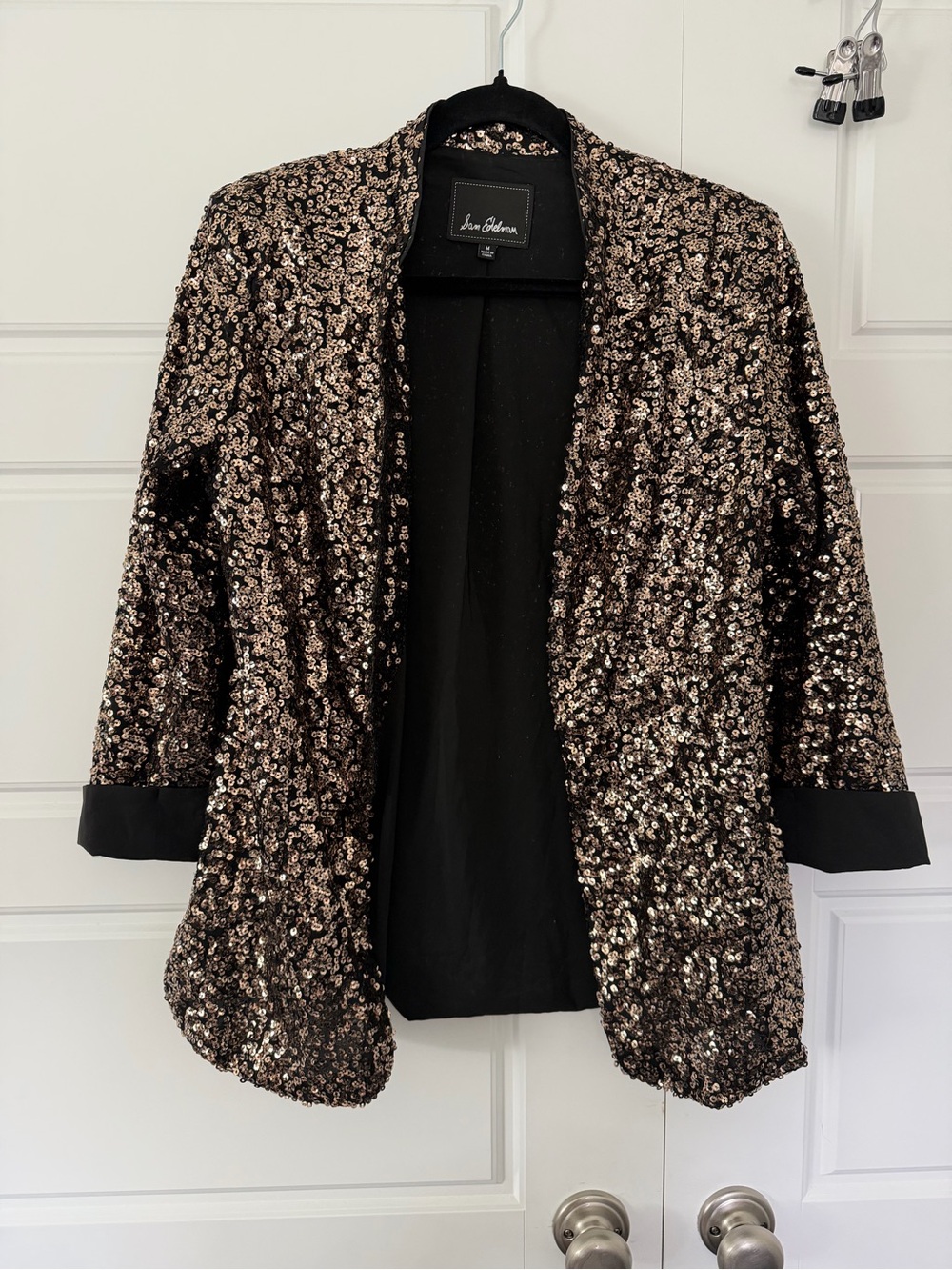 Sam Edelman Gold & Silver Sequin Blazer 3/4 Sleeve Dressy Holiday Size Medium